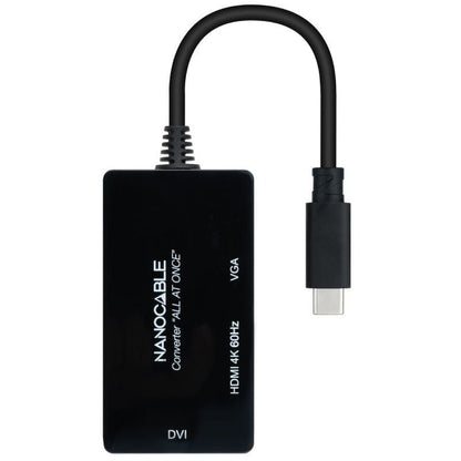 Conversor Nanocable 10.16.4301-ALL/ USB Tipo-C Macho - HDMI Fêmea - DVI-I Fêmea - VGA Fêmea/ 20cm/ Preto