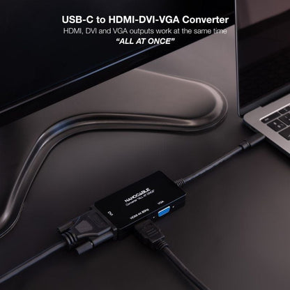 Conversor Nanocable 10.16.4301-ALL/ USB Tipo-C Macho - HDMI Fêmea - DVI-I Fêmea - VGA Fêmea/ 20cm/ Preto