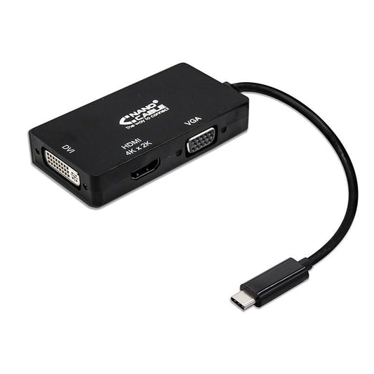 Conversor Nanocable 10.16.4301-BK/ USB Tipo-C Macho - VGA Fêmea/ DVI Fêmea/ HDMI Fêmea/ 10cm/ Preto