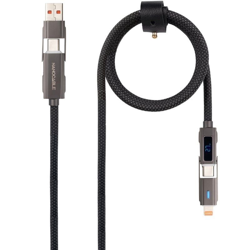 Cabo USB 2.0 Tipo-C Nanocable 10.01.2501/ USB Tipo-C Macho + USB Macho - USB Tipo-C Macho + Lightning Macho/ Até 27W/ 480Mbps/ 1m/ Preto
