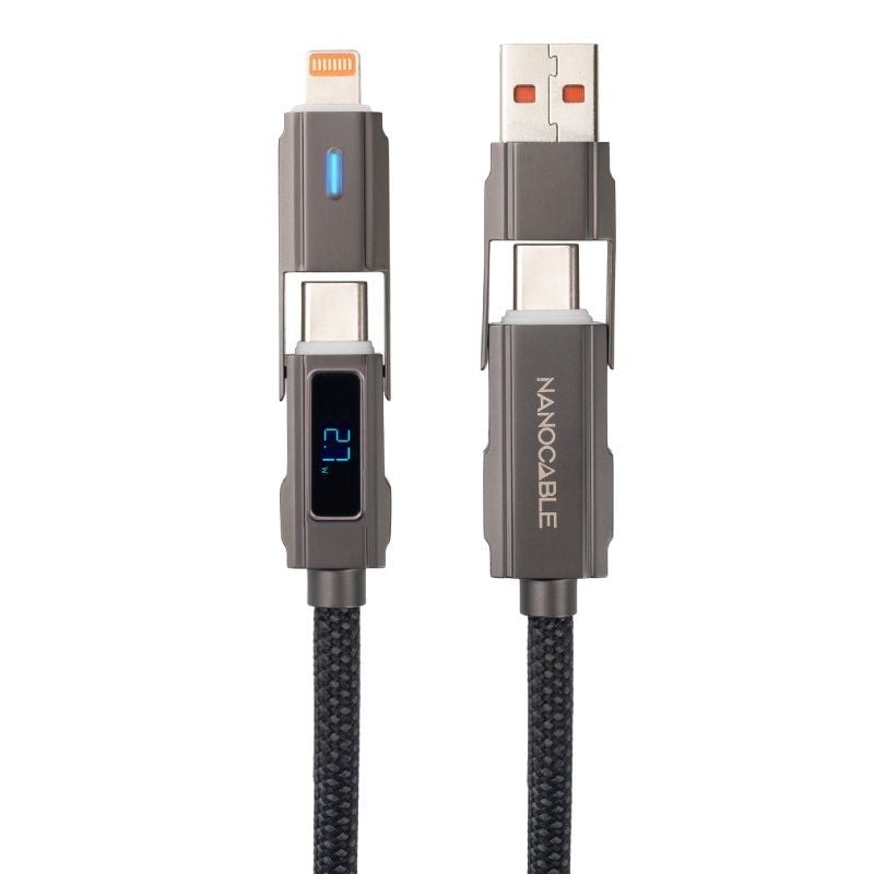 Cabo USB 2.0 Tipo-C Nanocable 10.01.2501/ USB Tipo-C Macho + USB Macho - USB Tipo-C Macho + Lightning Macho/ Até 27W/ 480Mbps/ 1m/ Preto