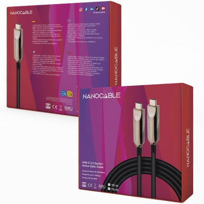 Cable USB 3.2 Tipo-C AOC Nanocable 10.01.4610/ USB Tipo-C Macho - USB Tipo-C Macho/ Hasta 60W/ 10Gbps/ 10m/ Negro