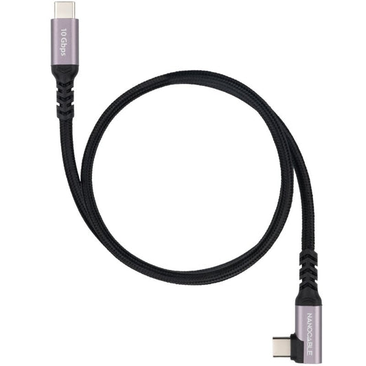 Cabo USB 3.2 Tipo-C Cotovelo Nanocable 10.01.4701/ USB Tipo-C Macho - USB Tipo-C Macho/ Até 100W/ 10Gbps/ 1m/ Preto