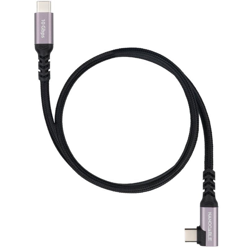 Cabo USB 3.2 Tipo-C Angular Nanocable 10.01.4702/ USB Tipo-C Macho - USB Tipo-C Macho/ Até 100W/ 10Gbps/ 2m/ Preto