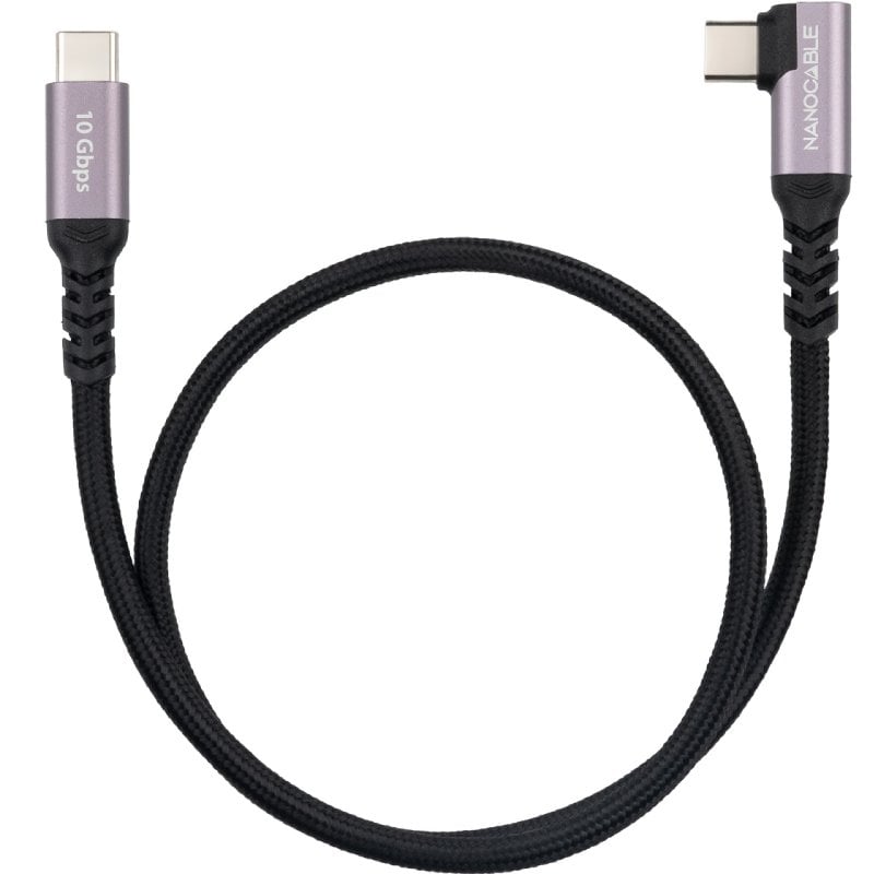 Cabo USB 3.2 Tipo-C Angular Nanocable 10.01.4702/ USB Tipo-C Macho - USB Tipo-C Macho/ Até 100W/ 10Gbps/ 2m/ Preto