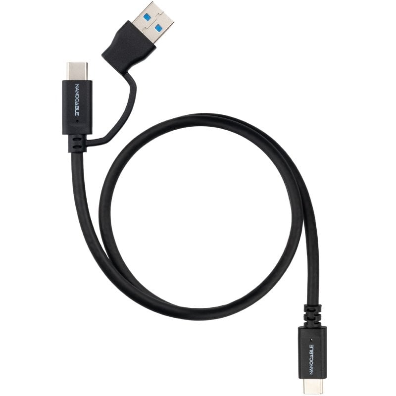 Cabo USB 3.2 Tipo-C Nanocable 10.01.4801/ USB Tipo-C Macho/ USB Macho - USB Tipo-C Macho/ Até 60W/ 10Gbps/ 1m/ Preto