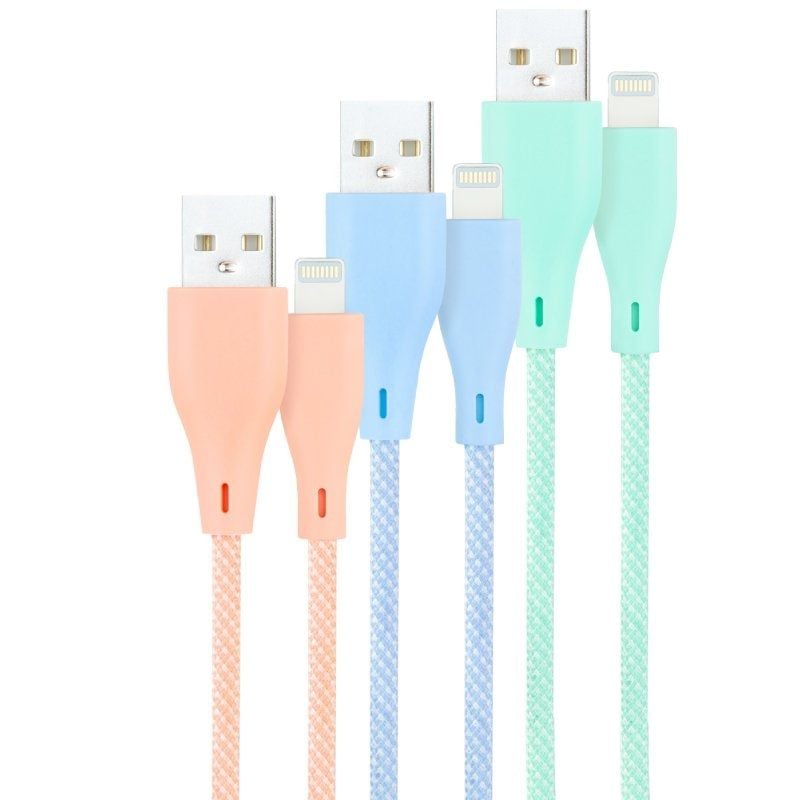 Cabos USB 2.0 Lightning Nanocable 10.10.0401-CO1/ USB Macho - Lightning Macho/ 1m/ 3 Unidades/ Rosa, Azul e Verde