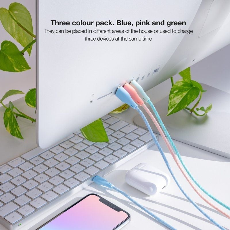 Cabos USB 2.0 Lightning Nanocable 10.10.0401-CO1/ USB Macho - Lightning Macho/ 1m/ 3 Unidades/ Rosa, Azul e Verde