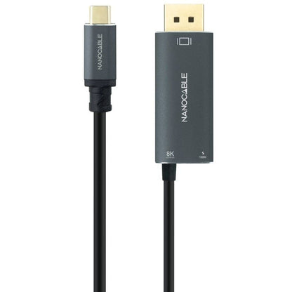 Cabo Conversor Nanocable 10.15.5012/ USB Tipo-C Macho - DisplayPort 8K Macho/ USB Tipo-C Fêmea/ Até 100W/ 1.8m/ Cinzento