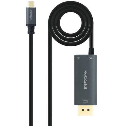 Cabo Conversor Nanocable 10.15.5012/ USB Tipo-C Macho - DisplayPort 8K Macho/ USB Tipo-C Fêmea/ Até 100W/ 1.8m/ Cinzento