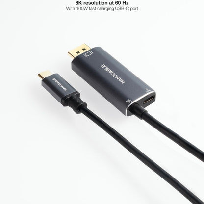 Cabo Conversor Nanocable 10.15.5012/ USB Tipo-C Macho - DisplayPort 8K Macho/ USB Tipo-C Fêmea/ Até 100W/ 1.8m/ Cinzento