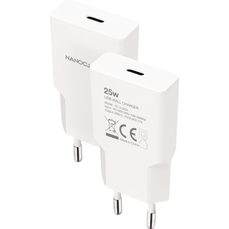 Carregador de Parede Nanocable 10.10.2024/ 1xUSB Tipo-C/ 25W/ Branco