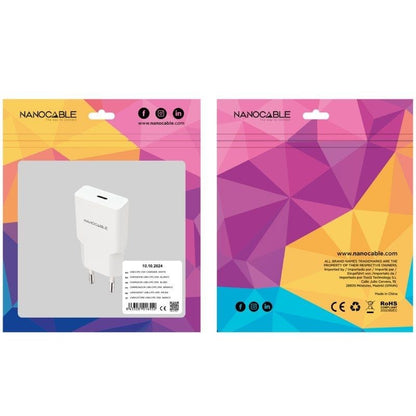 Carregador de Parede Nanocable 10.10.2024/ 1xUSB Tipo-C/ 25W/ Branco