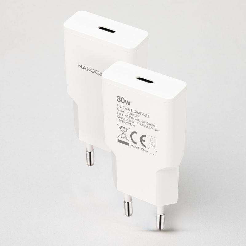 Carregador de Parede Nanocable 10.10.2027/ 1xUSB Tipo-C/ 30W/ Branco