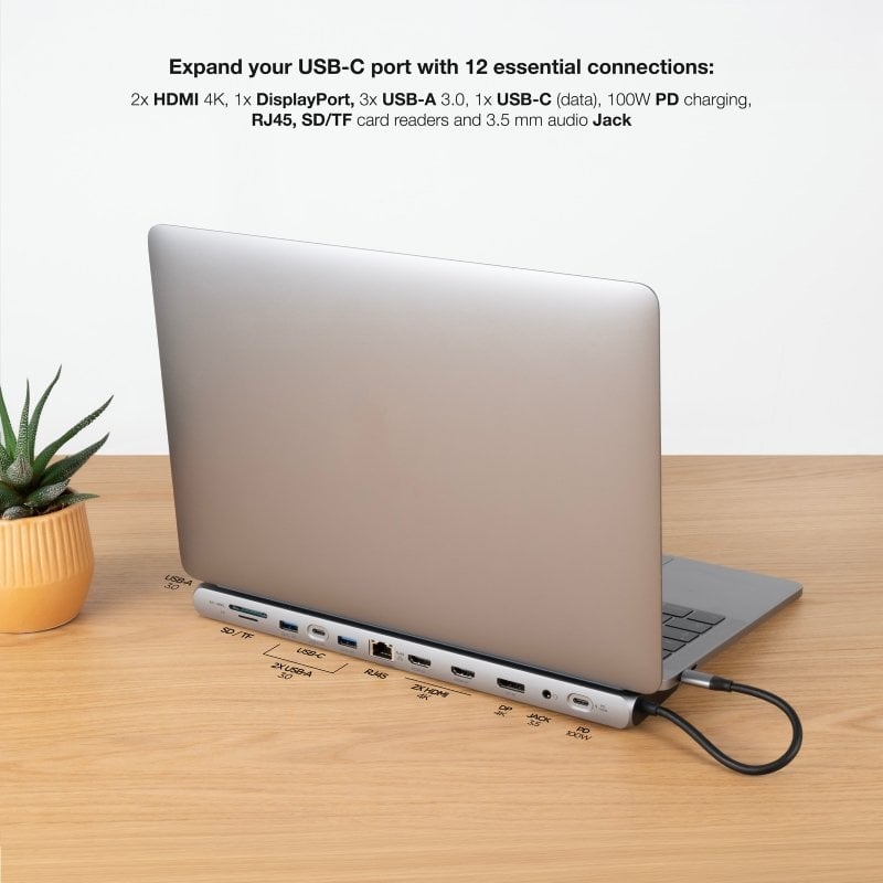 Docking Tipo-C Nanocable 10.16.1012/ 3xUSB/ 1xUSB Tipo-C/ 2xHDMI 4K/ 1xDisplayPort/ 1xRJ45/ 1xLector tarjetas/ 1xJack 3.5/ 1xUSB Tipo-C PD/ Gris
