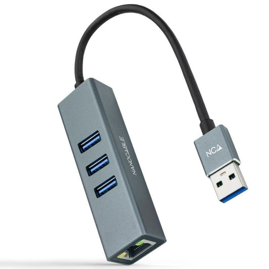 Hub USB 3.0 Nanocable 10.03.0407/ 3xUSB/ 1xRJ45/ Cinzento