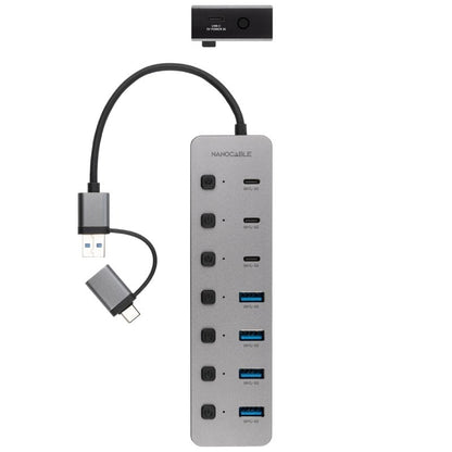 Hub USB + USB Tipo-C Nanocable 10.16.4510/ 4xUSB/ 3xUSB Tipo-C/ 1xUSB Tipo-C PD/ Gris