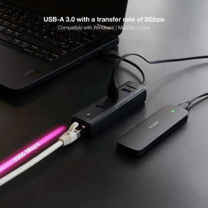 Hub USB 3.0 Nanocable 10.16.4604/ 3xUSB/ 1xRJ45/ Negro