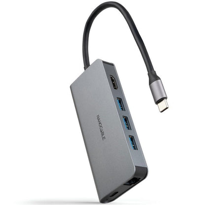 Docking Tipo-C Nanocable 10.16.4609/ 3xUSB/ 1xHDMI 4K/ 1xRJ45/ 1xLeitor de cartões/ 1xUSB Tipo-C PD/ Cinzento