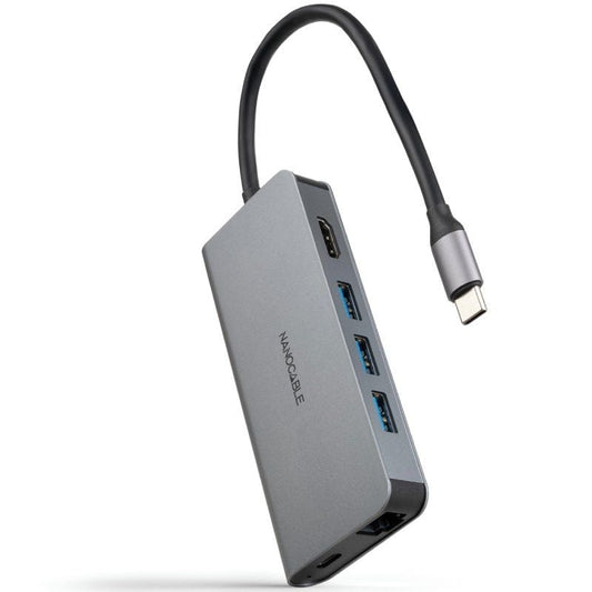Docking Tipo-C Nanocable 10.16.4609/ 3xUSB/ 1xHDMI 4K/ 1xRJ45/ 1xLeitor de cartões/ 1xUSB Tipo-C PD/ Cinzento