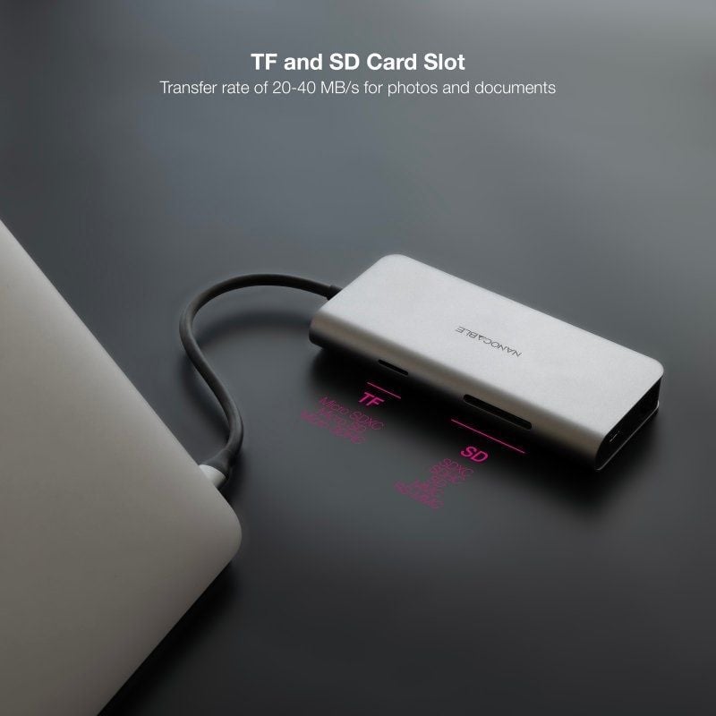 Docking Tipo-C Nanocable 10.16.4609/ 3xUSB/ 1xHDMI 4K/ 1xRJ45/ 1xLeitor de cartões/ 1xUSB Tipo-C PD/ Cinzento