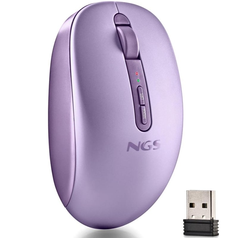 Ratón Ergonómico Inalámbrico NGS Fog Dual FOGDUALPURPLE Silencioso/ Hasta 1600 DPI/ Púrpura