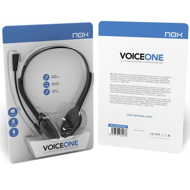 Auscultadores Nox Voice One/ com Microfone/ Jack 3.5/ Pretos