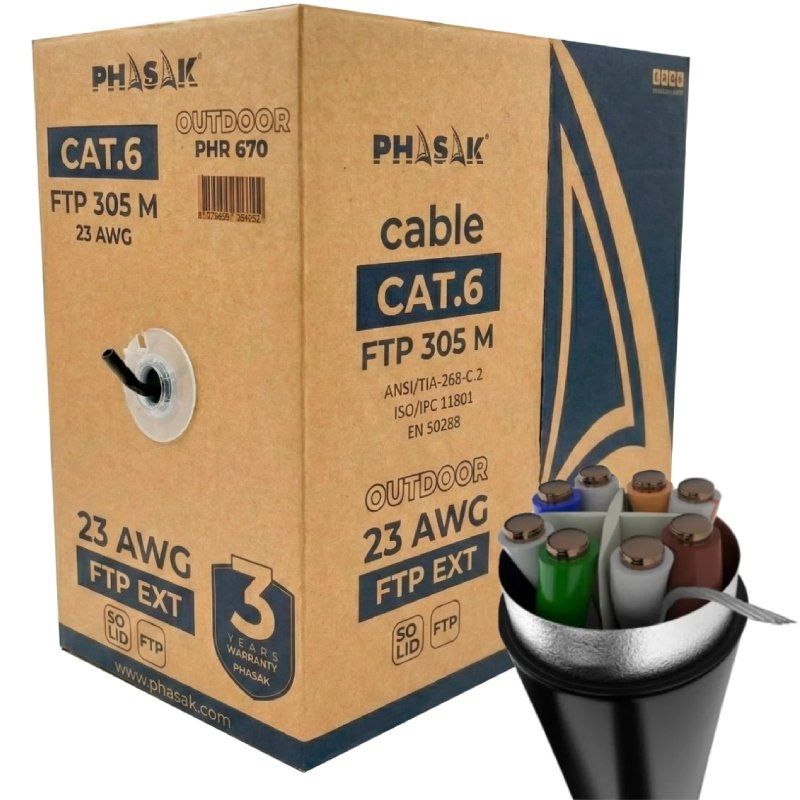 Bobina de Cabo RJ45 FTP Phasak PHR 670 Cat.6/ 305m/ Cinzento Escuro