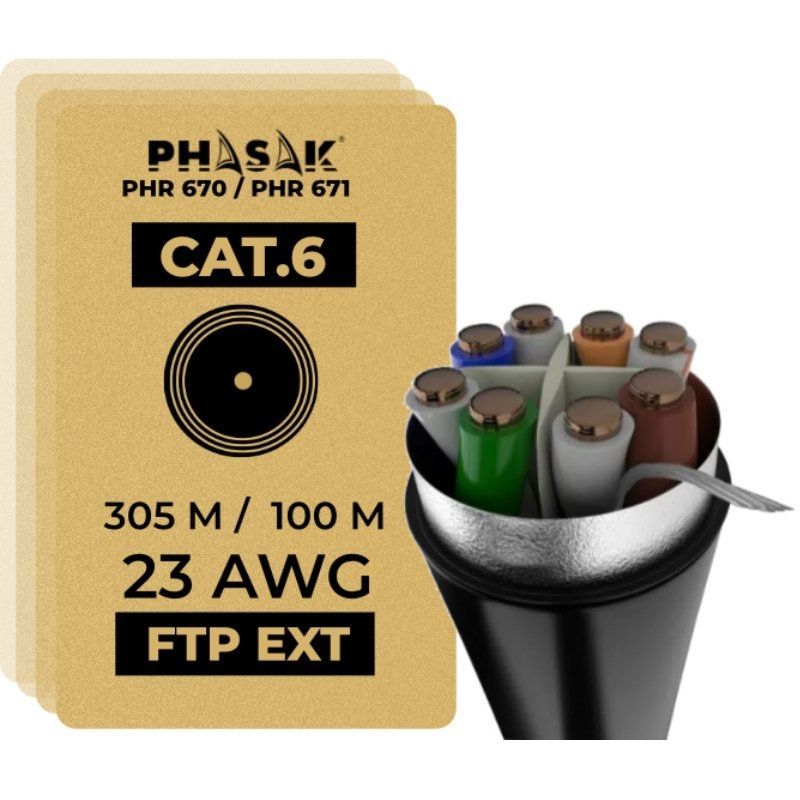 Bobina de Cabo RJ45 FTP Phasak PHR 670 Cat.6/ 305m/ Cinzento Escuro