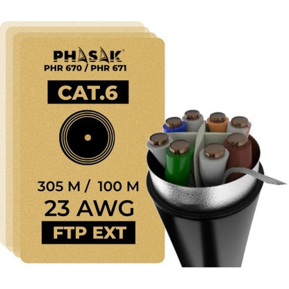 Bobina de Cabo RJ45 FTP Phasak PHR 670 Cat.6/ 305m/ Cinzento Escuro
