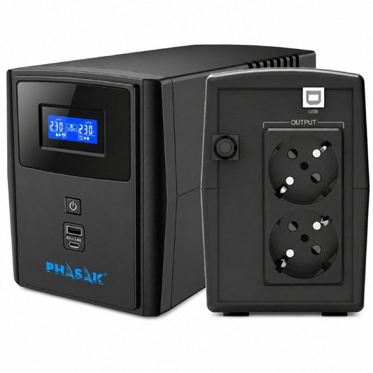 UPS Interativa Phasak SIRIUS 1000 VA / 1000VA-600W / 2 Saídas / Formato Torre