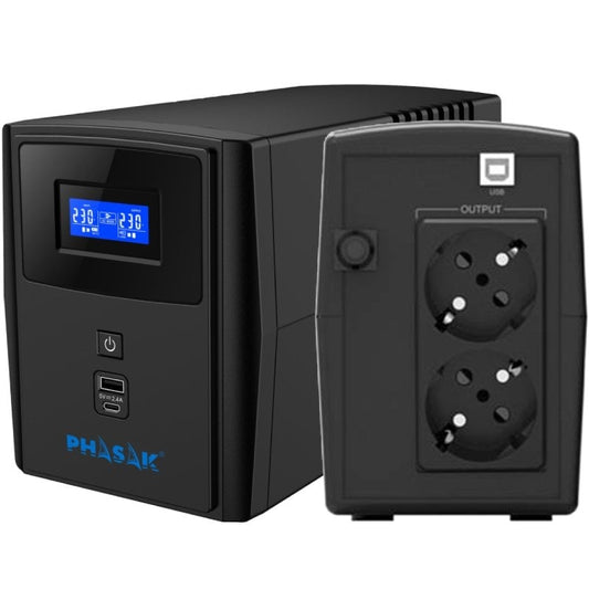 UPS Linha Interactiva Phasak SIRIUS 800 VA Interactive/ 800VA-480W/ 2 Saídas/ Formato Torre