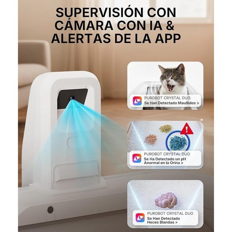 Arenero para Gatos Autolimpiable PetKit PuroBot Crystal Duo con Cubierta/ Control desde APP/ Blanco