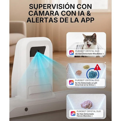 Arenero para Gatos Autolimpiable PetKit PuroBot Crystal Duo con Cubierta/ Control desde APP/ Blanco