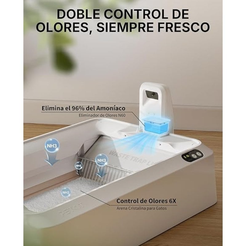 Arenero para Gatos Autolimpiable PetKit PuroBot Crystal Duo con Cubierta/ Control desde APP/ Blanco