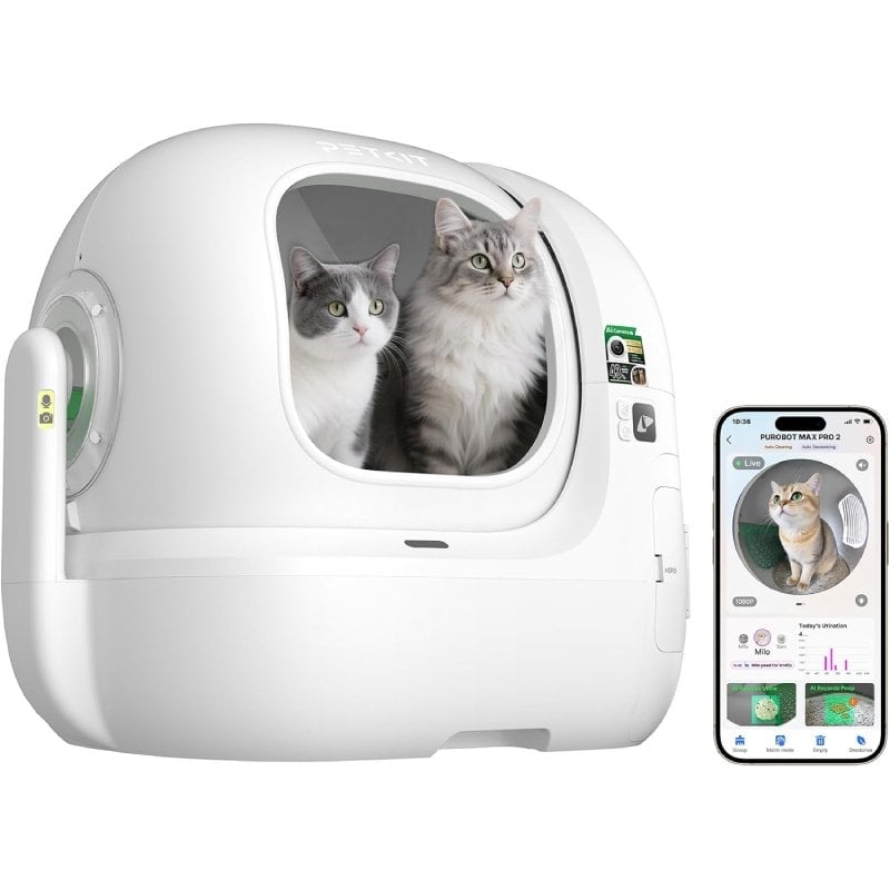Arenero para Gatos Autolimpiable PetKit PuroBot Max Pro 2/ 76L/Control desde APP/ Blanco
