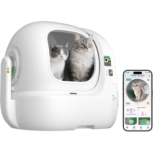 Arenero para Gatos Autolimpiable PetKit PuroBot Max Pro 2/ 76L/Control desde APP/ Blanco