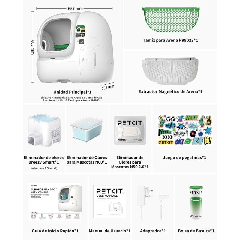 Arenero para Gatos Autolimpiable PetKit PuroBot Max Pro 2/ 76L/Control desde APP/ Blanco