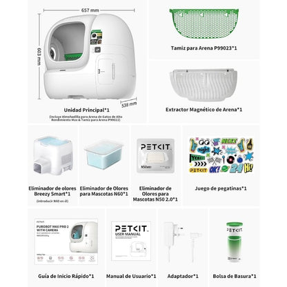 Arenero para Gatos Autolimpiable PetKit PuroBot Max Pro 2/ 76L/Control desde APP/ Blanco