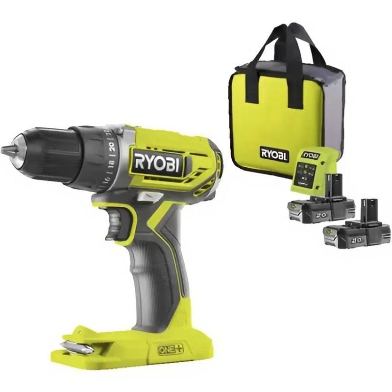 Berbequim Aparafusador Sem Fios Ryobi ONE+ R18DD2-220S/ 2 baterias 18V 2,0 Ah/ Carregador 1,5 A/ Saco de Transporte