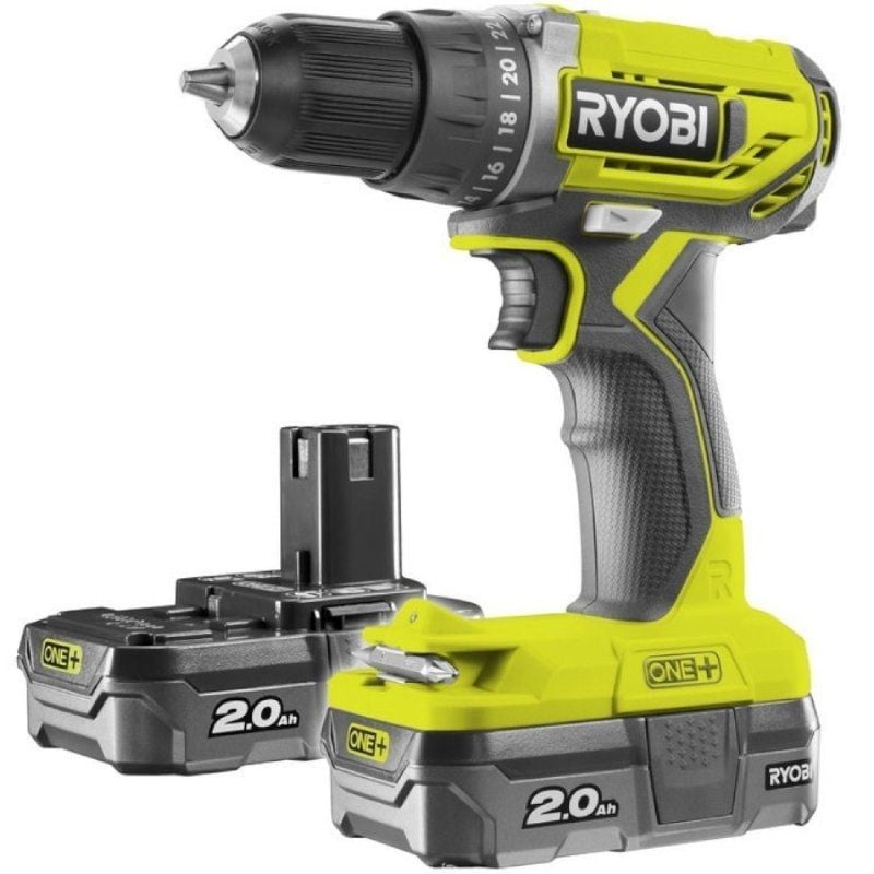 Berbequim Aparafusador Sem Fios Ryobi ONE+ R18DD2-220S/ 2 baterias 18V 2,0 Ah/ Carregador 1,5 A/ Saco de Transporte