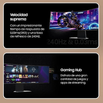 Smart Monitor Gaming Ultrapanorámico Curvo Samsung Odyssey OLED G9 S49DG950SU 49"/ Dual QHD/ 0.03ms/ 240Hz/ OLED/ Multimedia/Regulable en altura/Plata