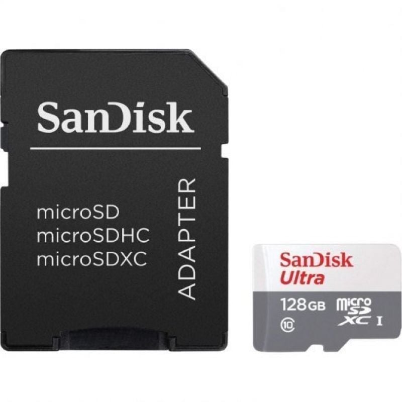Cartão de Memória SanDisk Ultra 128GB microSD XC com Adaptador/ Classe 10/ 80MB/s