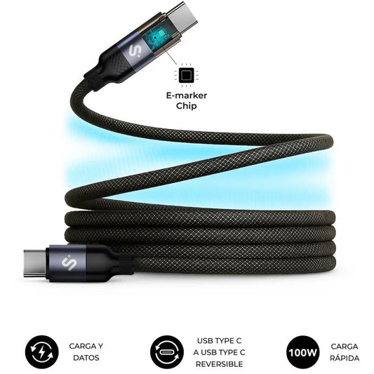 Cabo USB 2.0 Tipo-C Subblim PowerMag Led/ USB Tipo-C Macho - USB Tipo-C Macho/ Até 100W/ 480Mbps/ 2m/ Preto