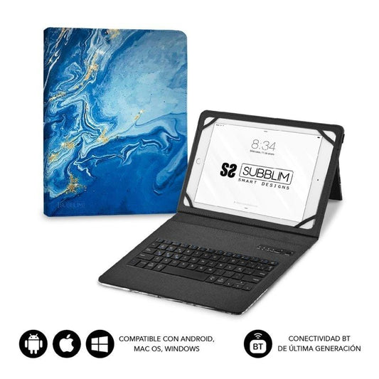 Capa com Teclado Subblim Keytab Pro Bluetooth para Tablets de 9"-11"/ Mármore Azul
