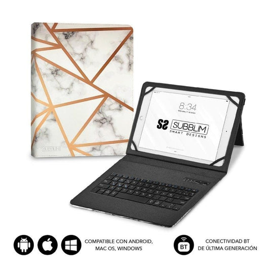 Capa Teclado Subblim Keytab Pro Bluetooth para Tablets de 9"-11"/ Mármore Branco