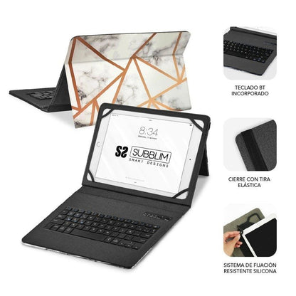 Capa Teclado Subblim Keytab Pro Bluetooth para Tablets de 9"-11"/ Mármore Branco