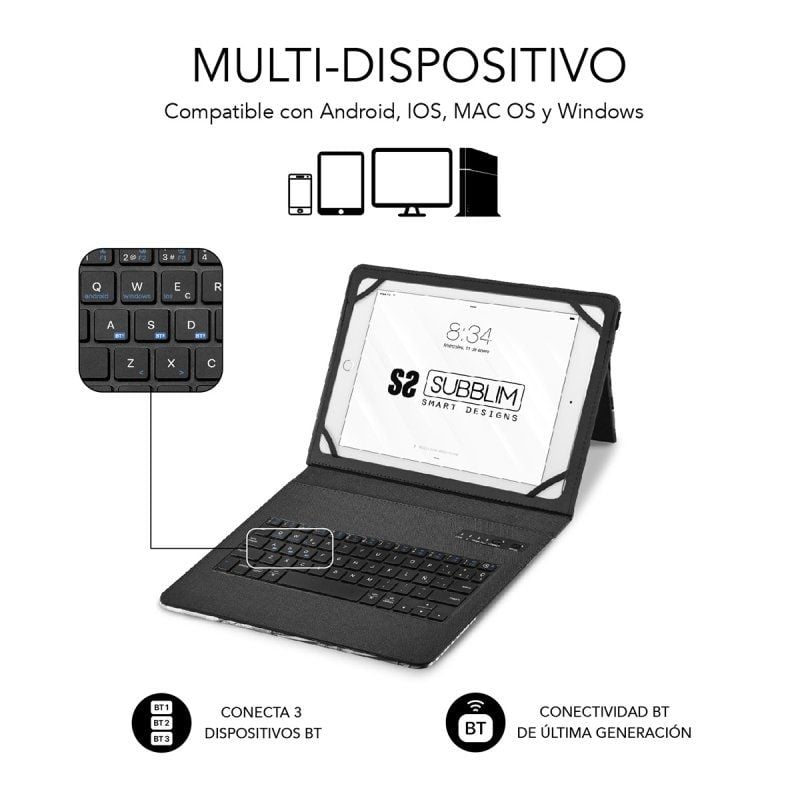 Capa Teclado Subblim Keytab Pro Bluetooth para Tablets de 9"-11"/ Mármore Branco