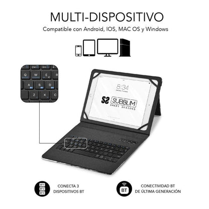 Capa Teclado Subblim Keytab Pro Bluetooth para Tablets de 9"-11"/ Mármore Branco