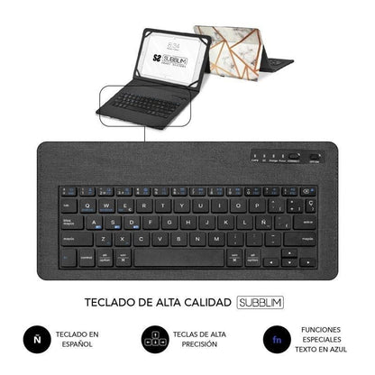 Capa Teclado Subblim Keytab Pro Bluetooth para Tablets de 9"-11"/ Mármore Branco